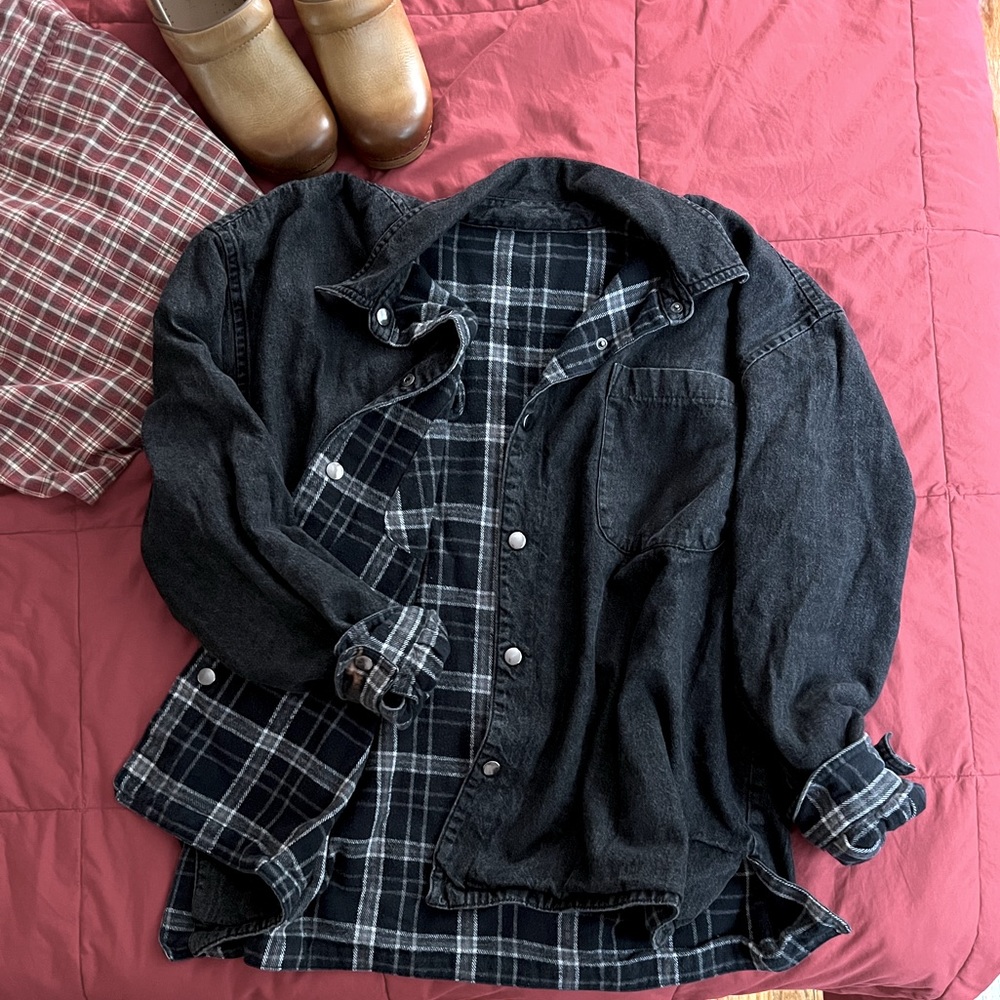 VINTAGE flannel lined jean shirt reversible